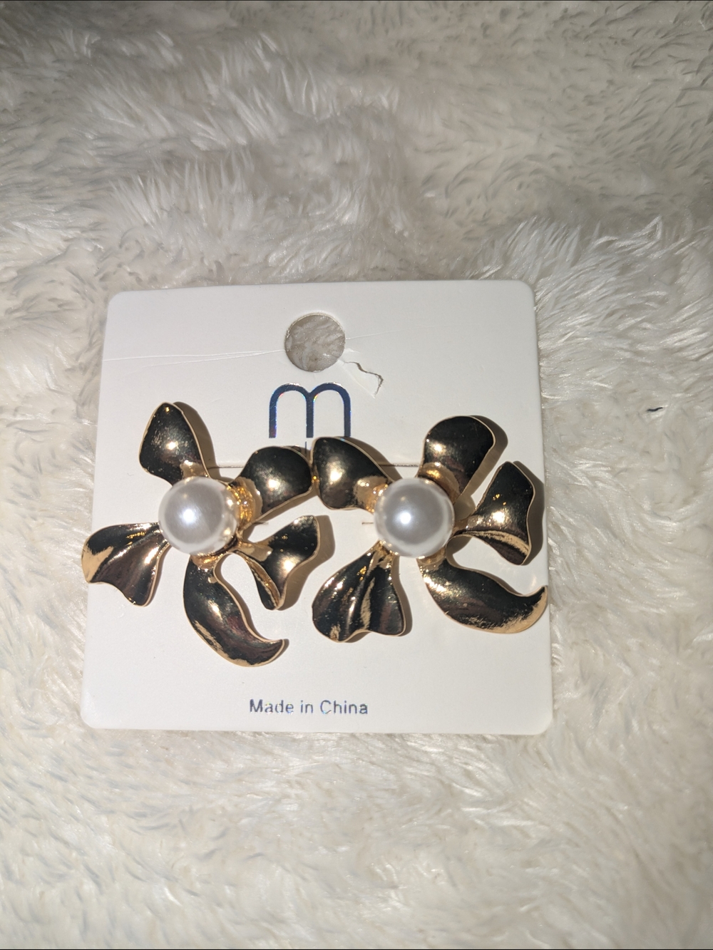 Gold Floral Bow Pearl Earrings